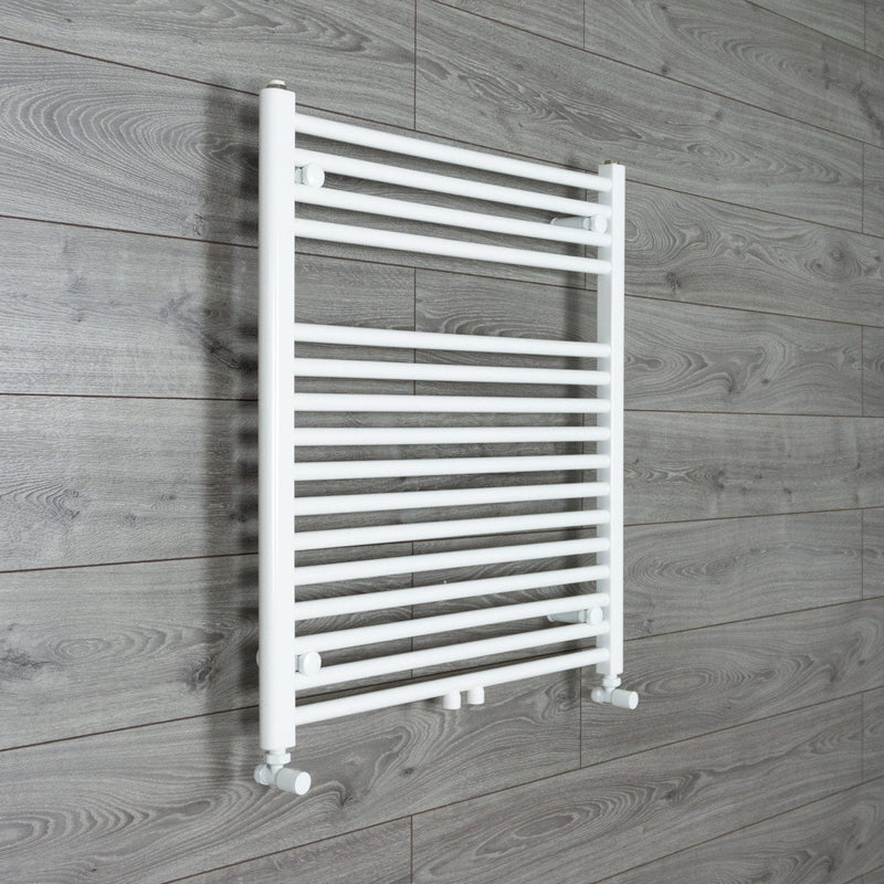 With Angled Valve 740mm Wide 775mm High Straight White Heated Towel Rail