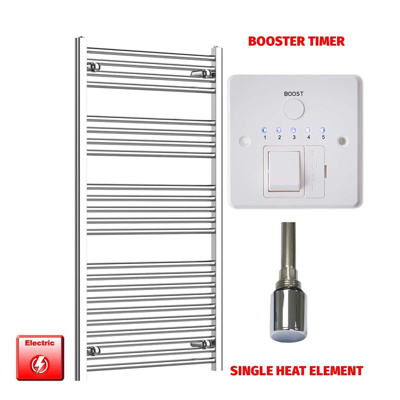 Single Heat Element + Booster Timer 750 x 1200 Pre-Filled Electric Towel Radiator Flat Chrome