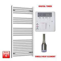 Single Heat Element + Digital Timer 750 x 1200 Pre-Filled Electric Towel Radiator Flat Chrome