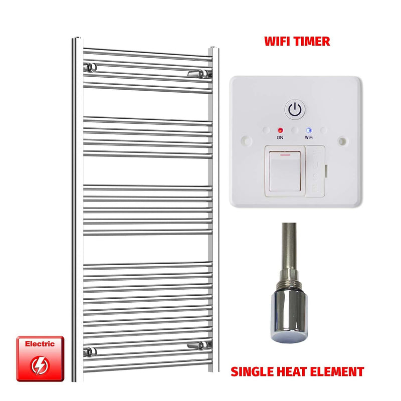 Single Heat Element + Wifi Timer 750 x 1200 Pre-Filled Electric Towel Radiator Flat Chrome