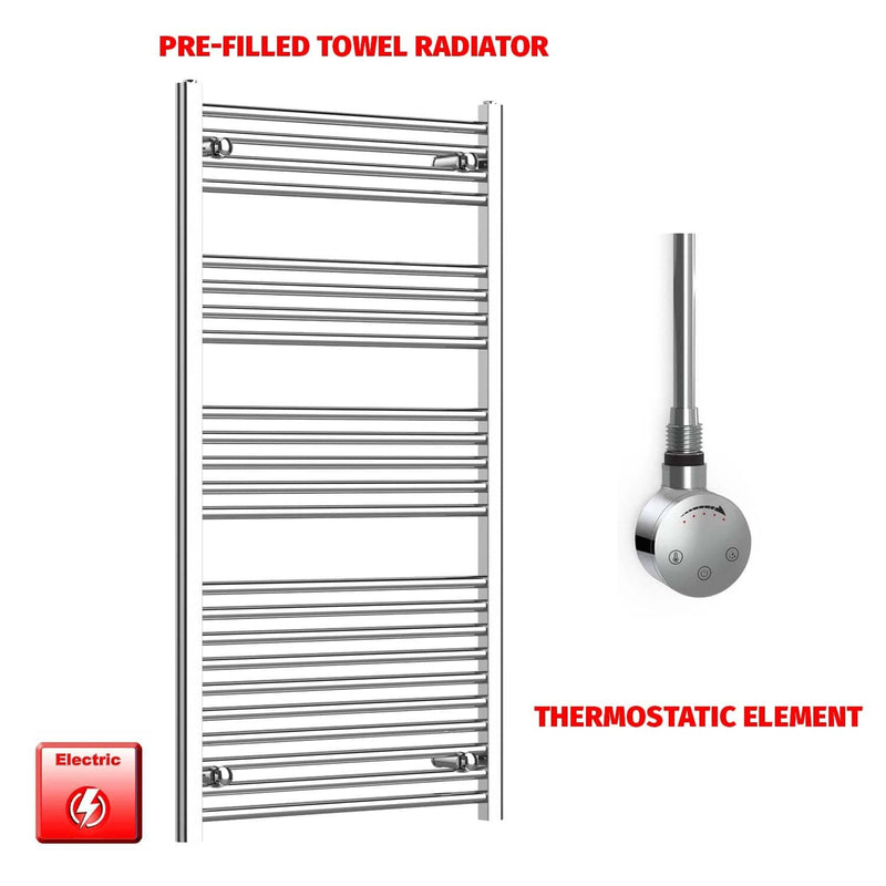 Thermostatic Element 750 x 1200 Pre-Filled Electric Towel Radiator Flat Chrome