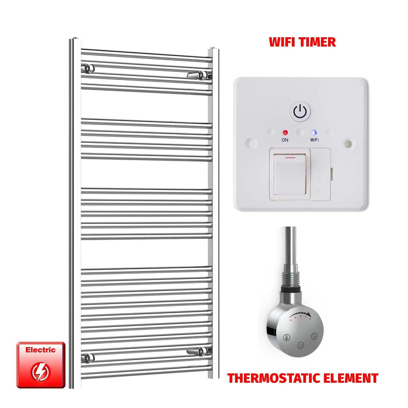 Thermostatic Element + Wifi Timer 750 x 1200 Pre-Filled Electric Towel Radiator Flat Chrome