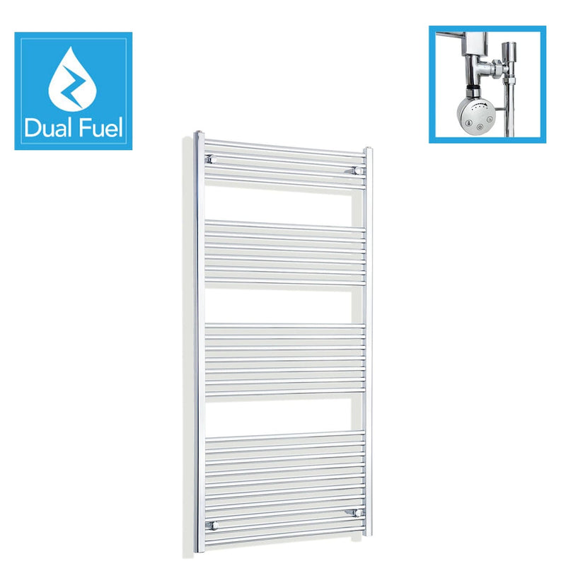 750 x 1600 Chrome Dual Fuel Flat Heated Towel Rail