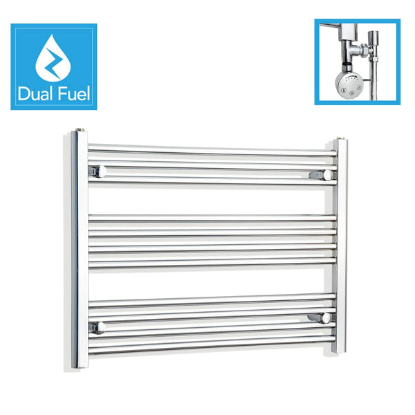 750 x 600 Chrome Dual Fuel Flat Heated Towel Rail