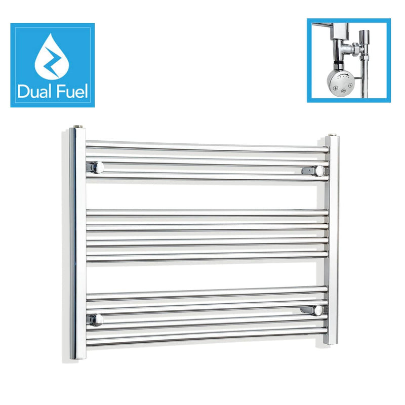 750 x 600 Chrome Dual Fuel Flat Heated Towel Rail