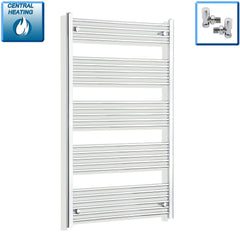 With Angled Valve 750mm Wide 1400mm High Flat Chrome Heated Towel Rail HTR