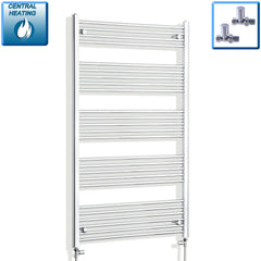 With Straight Valve 750mm Wide 1400mm High Flat Chrome Heated Towel Rail HTR