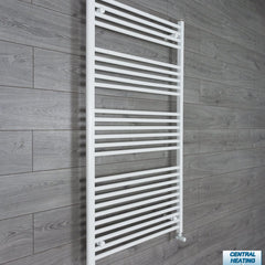 With Angled Valve 750mm Wide 1400mm High Flat White Heated Towel Rail Radiator