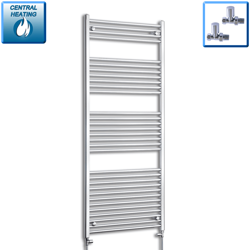 With Straight Valve 750mm Wide 1800mm High Flat Chrome Heated Towel Rail HTR