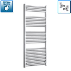 With Angled Valve 750mm Wide 1800mm High Flat Chrome Heated Towel Rail HTR