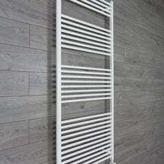 With Angled Valve 750mm Wide 1800mm High Flat White Heated Towel Rail Radiator
