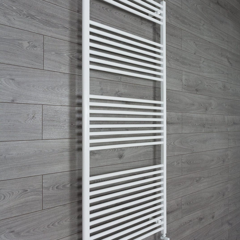 With Angled Valve 750mm Wide 1800mm High Flat White Heated Towel Rail Radiator
