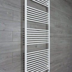 With Straight Valve 750mm Wide 1800mm High Flat White Heated Towel Rail Radiator