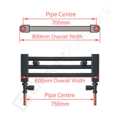 800 x 1200 Chrome Dual Fuel Flat Heated Towel Rail