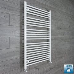With Angled Valve 800mm Wide 1200mm High Flat White Heated Towel Rail Radiator