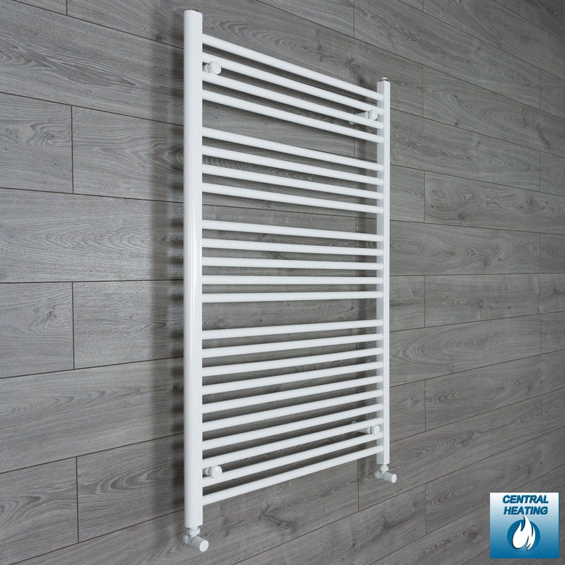 With Angled Valve 800mm Wide 1200mm High Flat White Heated Towel Rail Radiator