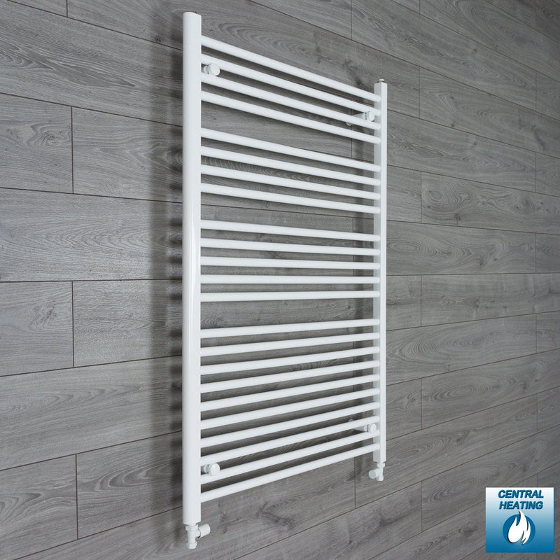With Straight Valve 800mm Wide 1200mm High Flat White Heated Towel Rail Radiator