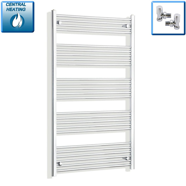 With Angled Valve 800mm Wide 1400mm High Flat Chrome Heated Towel Rail