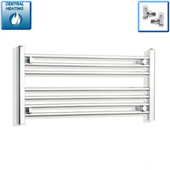 With Angled Valve 800mm Wide 400mm High Flat Chrome Heated Towel Rail Radiator
