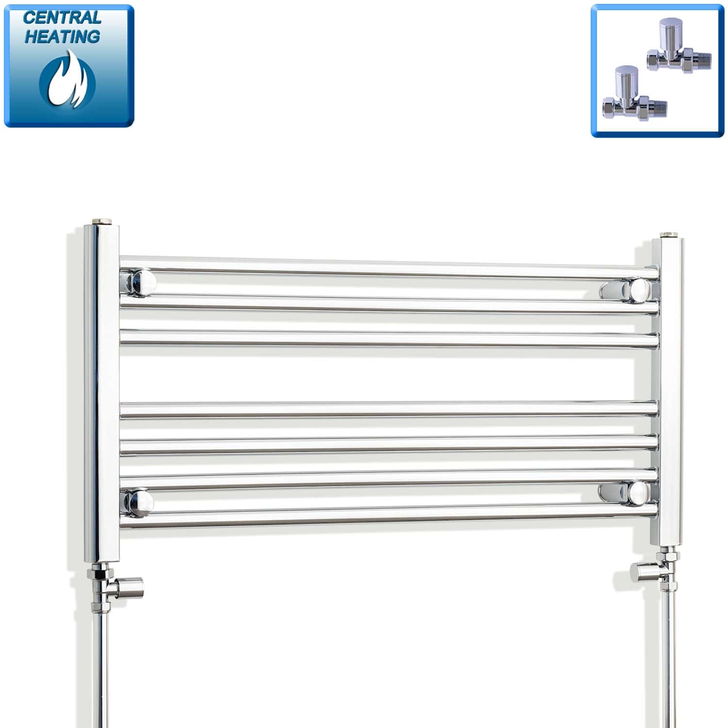 800mm Wide 400mm High Flat Chrome Heated Towel Rail Radiator
