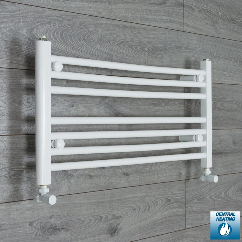With Angled Valve 800mm Wide 400mm High Flat White Heated Towel Rail Radiator