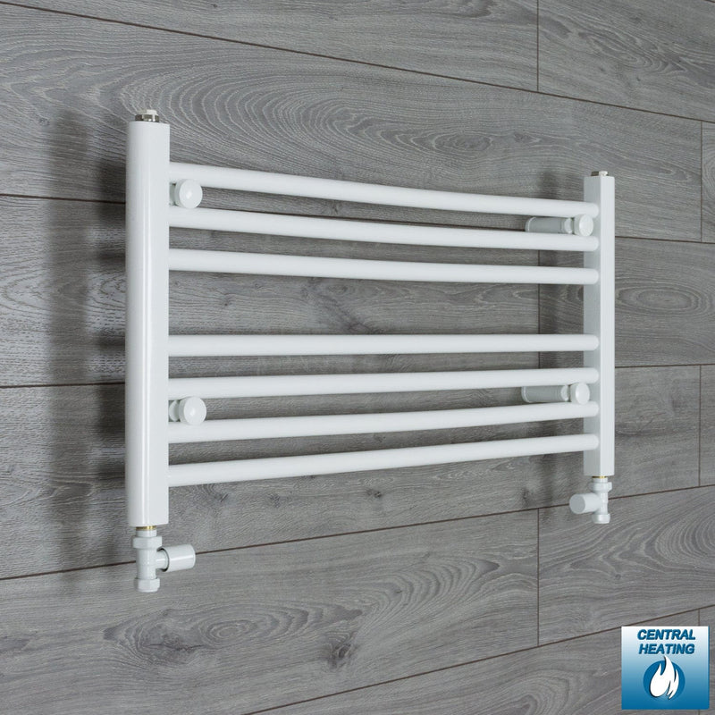 With Straight Valve 800mm Wide 400mm High Flat White Heated Towel Rail Radiator