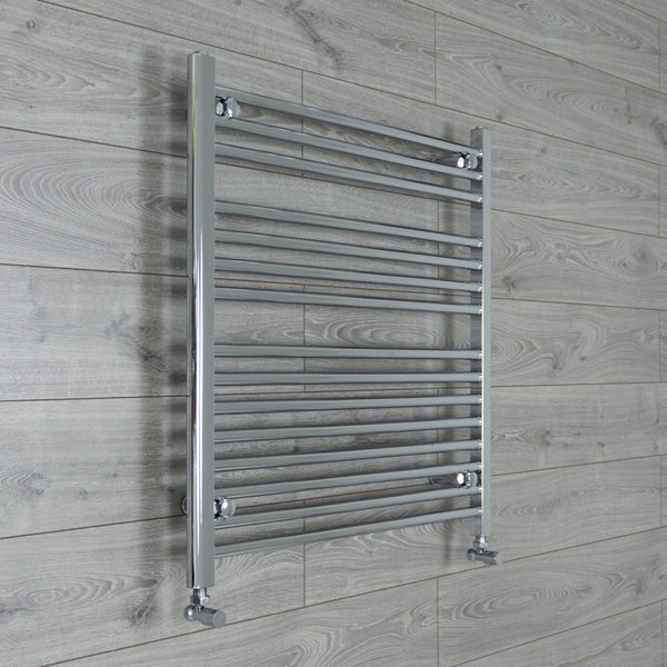 With Angled Valve 800mm Wide 800mm High Flat Chrome Heated Towel Rail Radiator