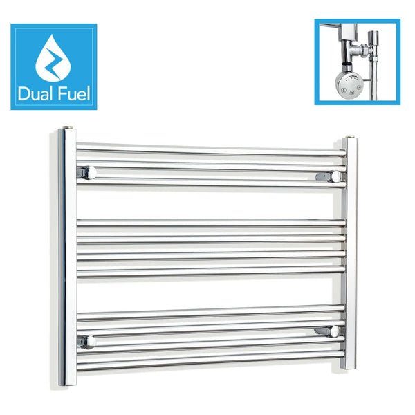 850 x 600 Chrome Dual Fuel Flat Heated Towel Rail