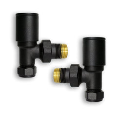 Angled Matt BLACK Towel Rail Radiator Valve in Pair