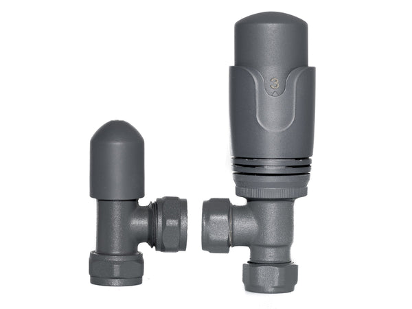 Anthracite TRV Angled Valve For Heated Towel Rail Radiator With Lockshield