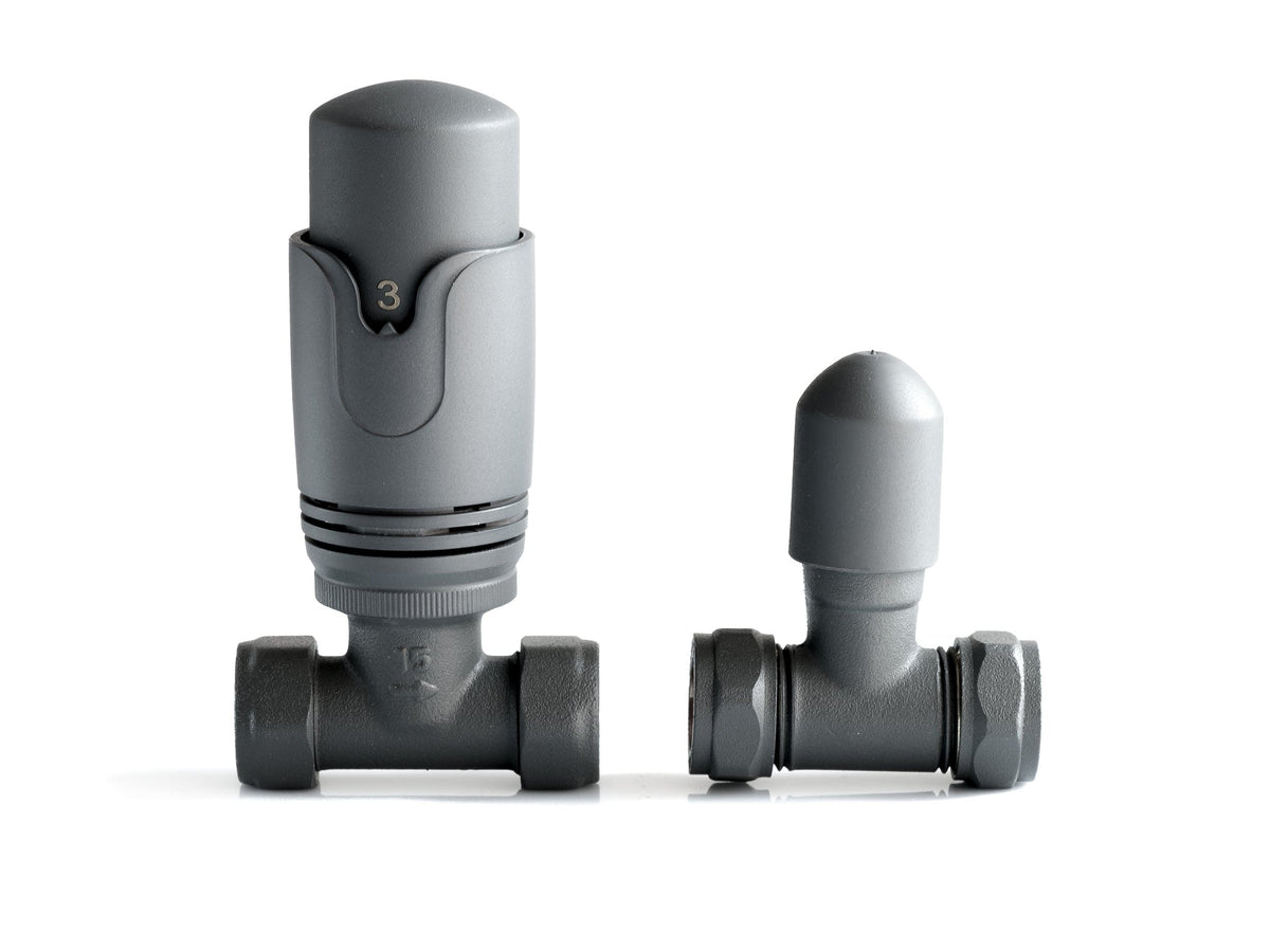 Anthracite TRV Straight Valve For Heated Towel Radiator With Lockshield