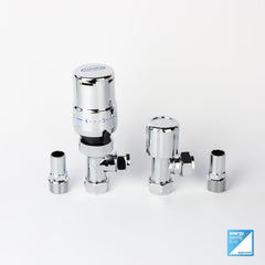 Chrome TRV Angled Valve For Heated Towel Rail Radiator With Lockshield