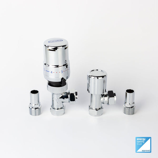 Chrome TRV Angled Valve For Heated Towel Rail Radiator With Lockshield