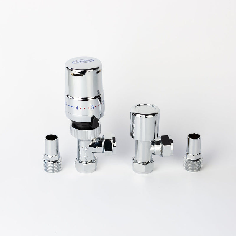 Chrome TRV Angled Valve For Heated Towel Rail Radiator With Lockshield