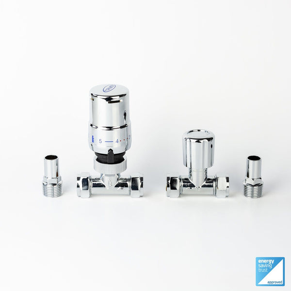 Chrome TRV Straight Valve For Heated Towel Rail Radiator With Lockshield