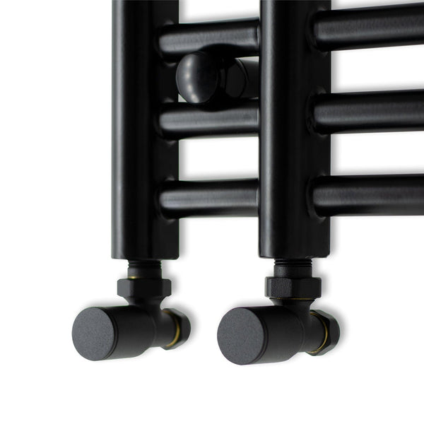 With Angled Valve Difta Towel Radiator Black 500mm Wide 900mm High Bathroom