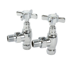 Reina Bronte Angled Chrome Towel Rail Radiator Traditional Valve Pair