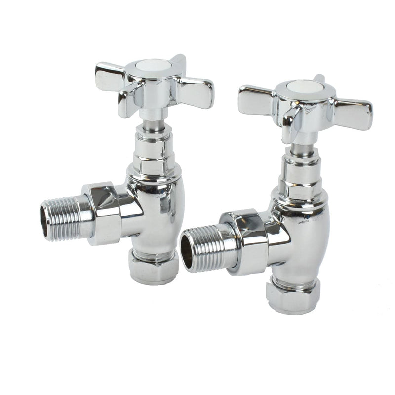 Reina Bronte Angled Chrome Towel Rail Radiator Traditional Valve Pair