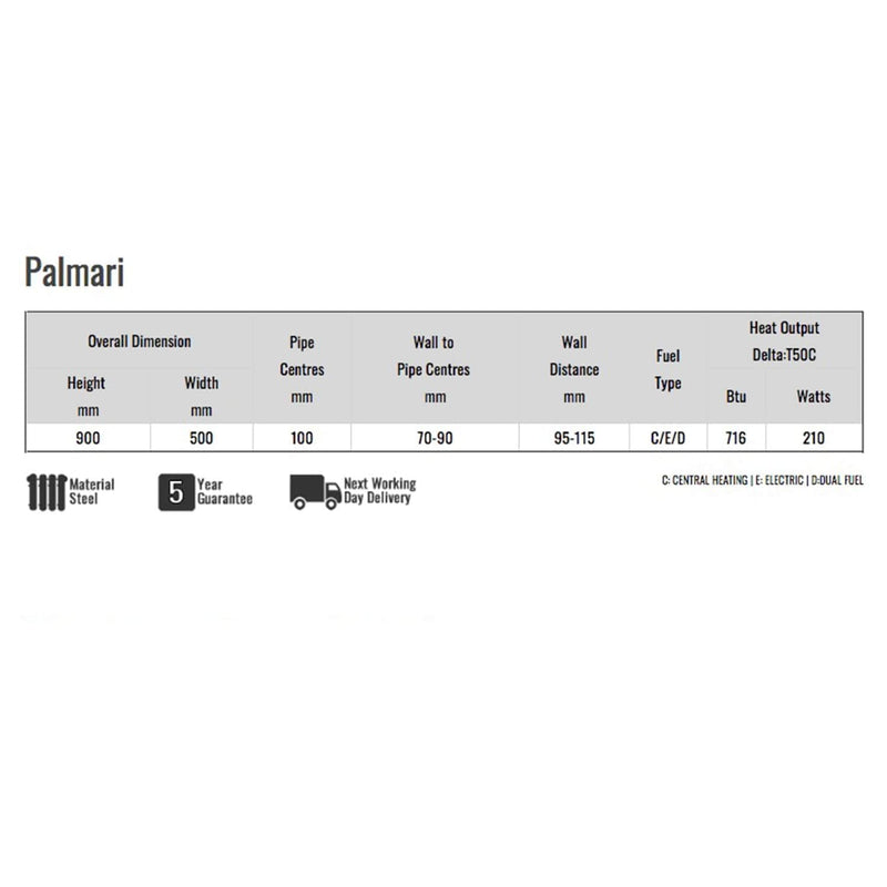 Reina Designer Palmari Vertical Chrome Heated Towel Rail Steel Radiator