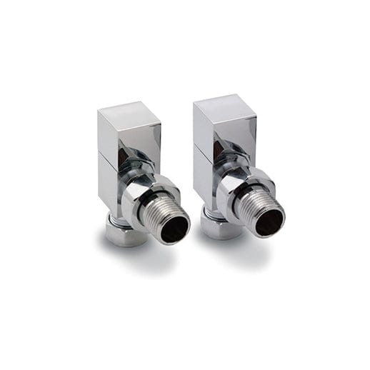 Reina Loge Square Angled Chrome Towel Rail Radiator Valve Pair