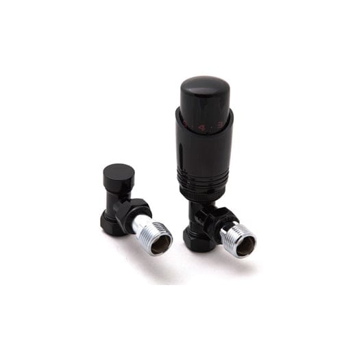 Reina Modal TRV Angled Valve Black For Heated Towel Rail Radiator With Lockshield
