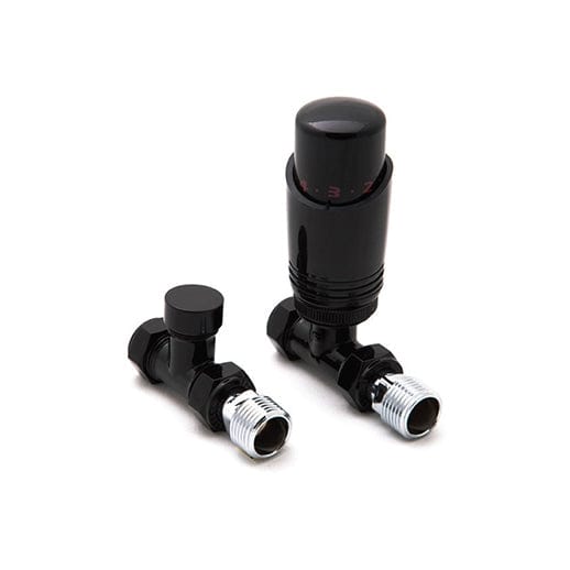 Reina Modal TRV Straight Valve Black For Towel Rail With Lockshield