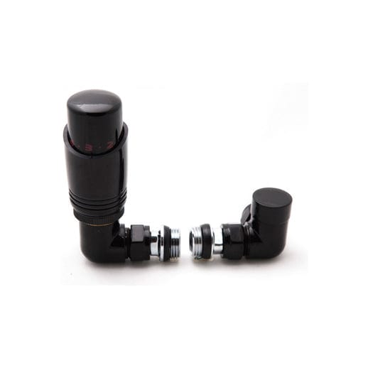 Reina TRV Corner Valve Black For Heated Towel Rail With Lockshield