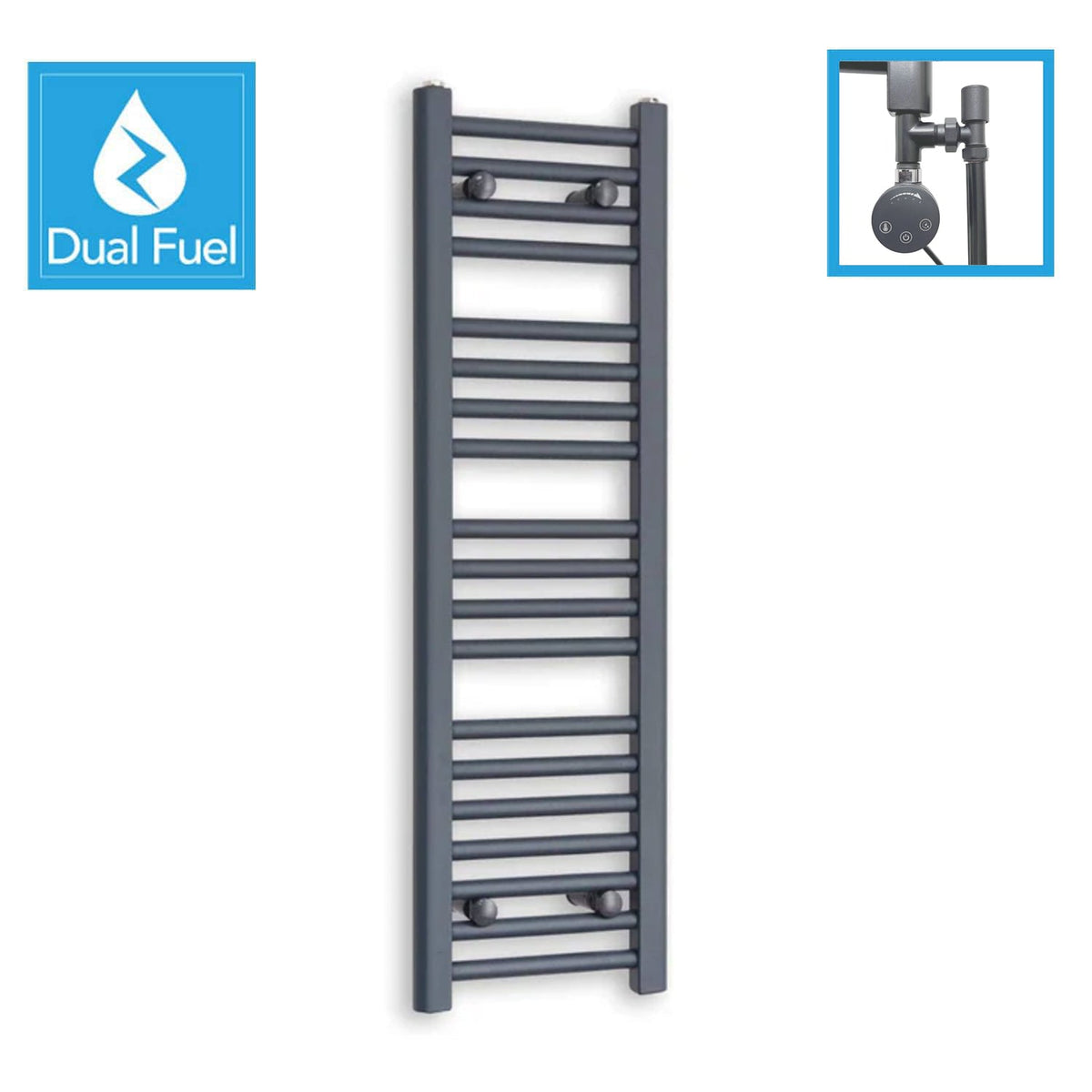 Anthracite Dual Fuel Heated Towel Rail 300 x 1000mm