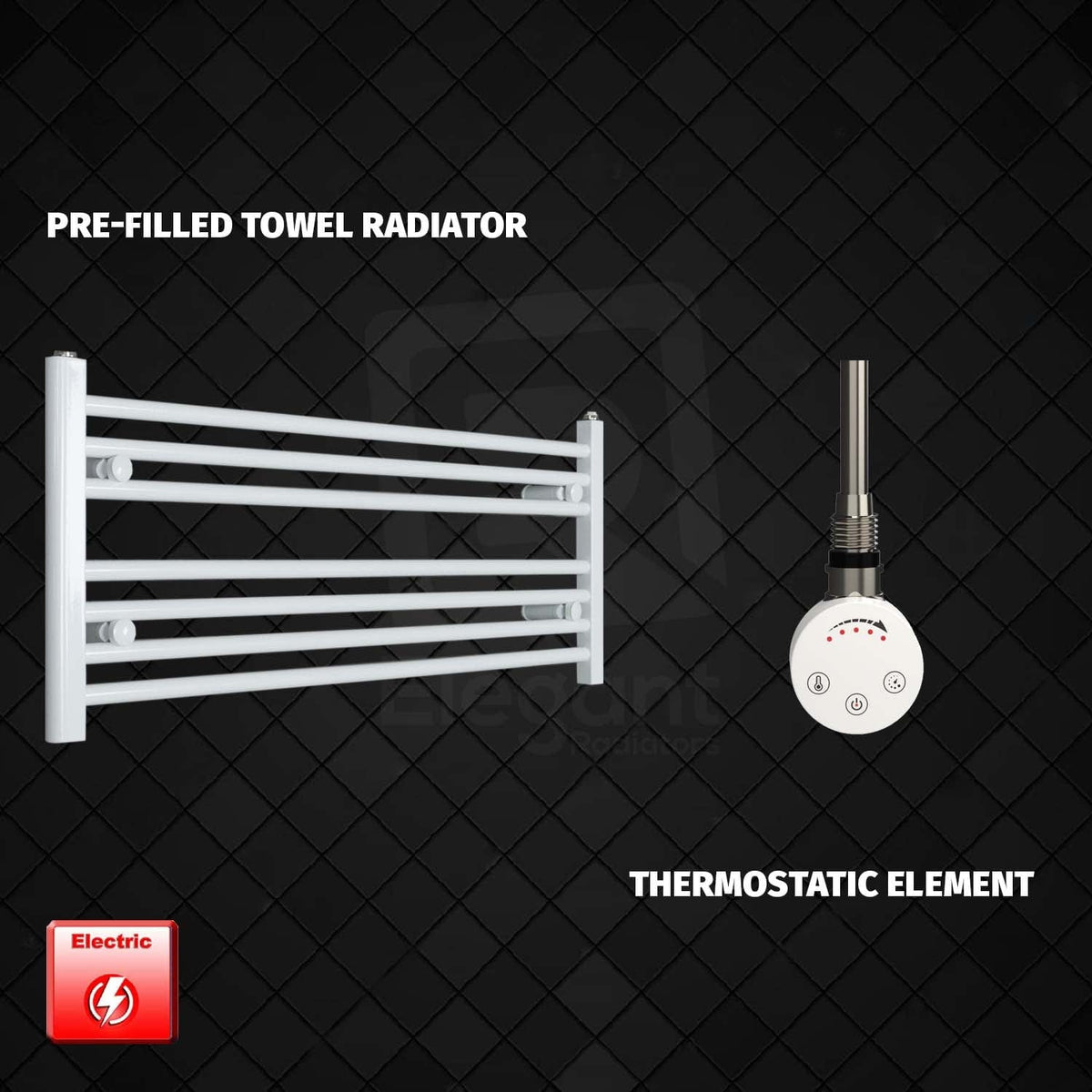 Thermostatic Element 1000 x 400 Flat White Pre-Filled Electric Heated Towel Rail