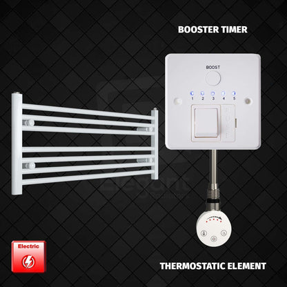 Thermostatic Element + Booster Timer 1000 x 400 Flat White Pre-Filled Electric Heated Towel Rail