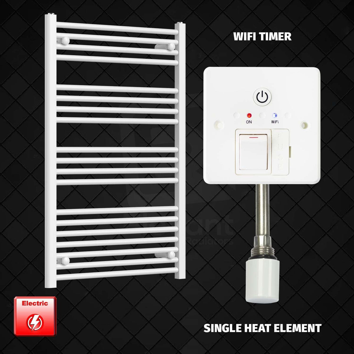 600 x 1200mm Pre Filled Electric Towel Rail Radiator White