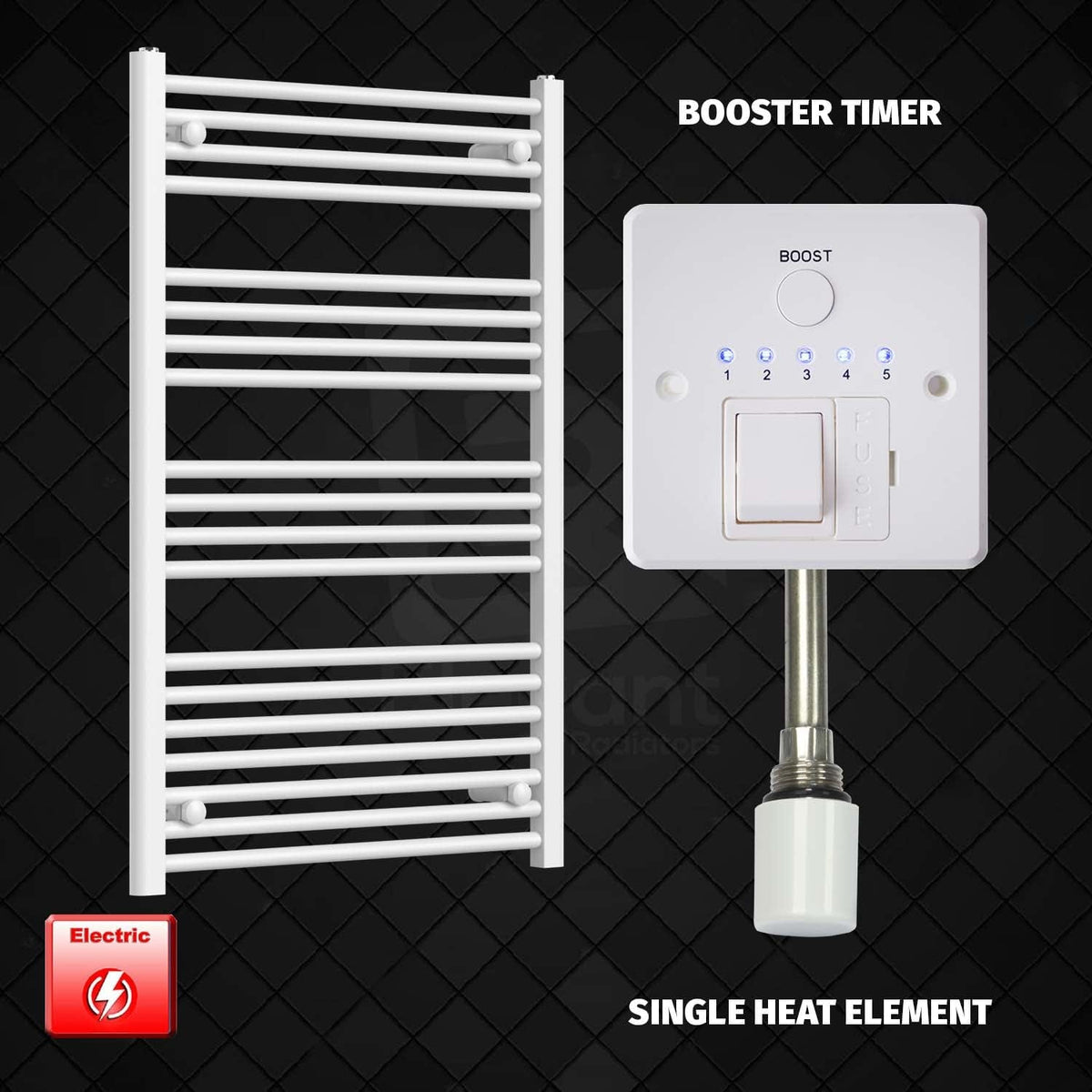 600 x 1200mm Pre Filled Electric Towel Rail Radiator White