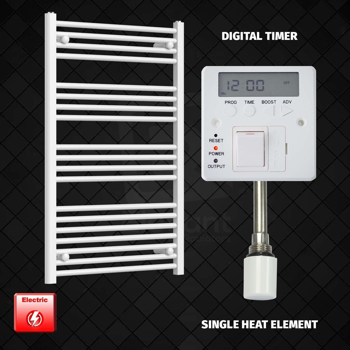 600 x 1200mm Pre Filled Electric Towel Rail Radiator White