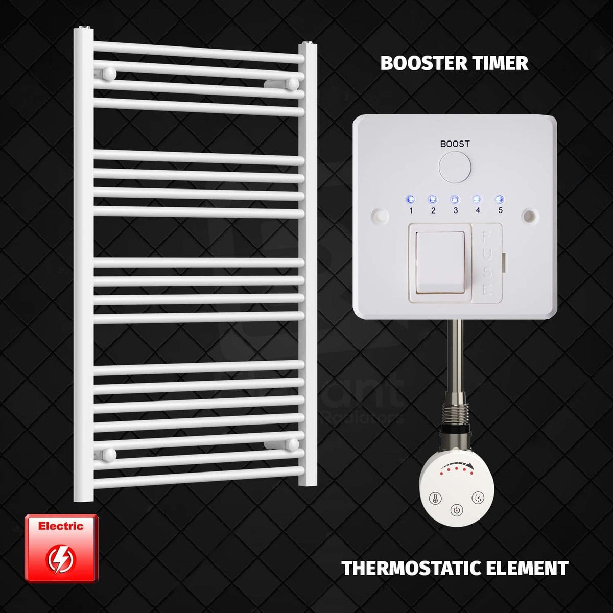 600 x 1200mm Pre Filled Electric Towel Rail Radiator White